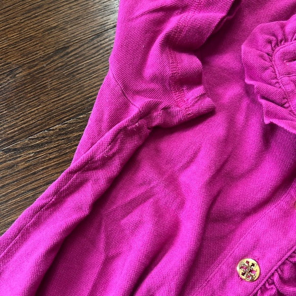 Tory Burch Ruffle Collar Logo Button Down in Fuchsia/Pink/Purple Medium - Picture 6 of 8
